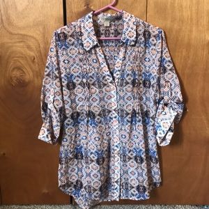 Sheer button down shirt.